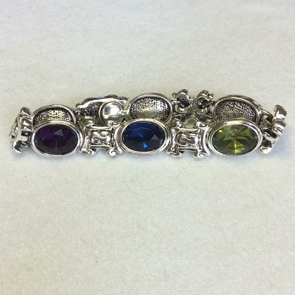 FINAL SALE PRICE Silver Multi Color Rhinestone Link Bracelet - Picture 4 of 11